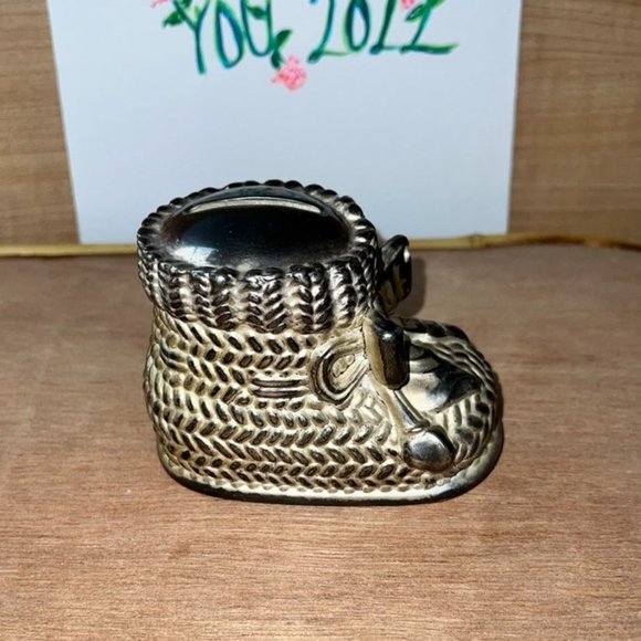 VINTAGE SILVER PLATED BABY SHOE SILVER BANK BABY SHOWER BIRTH GIFT - Picture 3 of 12